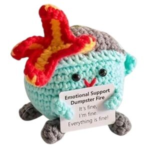 Crochet Emotional Support AQUA Dumpster Fire Plush Amigurumi Stress Toy Gift NEW